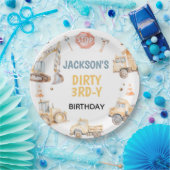 Voertuigen Gele Bouw Vuile 3rdy Verjaardag Papieren Bordje (Feest)