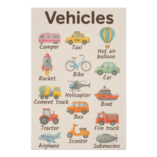 Voertuigen voor kinderen - leuk en educatief vervo perfect poster