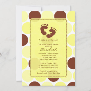 Voetafdruk Baby shower Uitnodiging Gele poka Dots