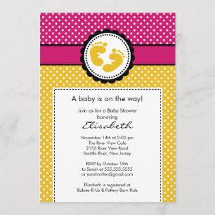 Voetafdruk Baby shower Uitnodiging Gele poka Dots