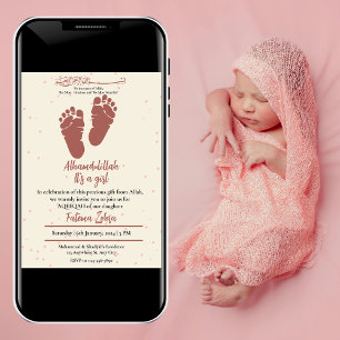 Voetafdruk Roze Baby Meisje Moslim Aqiqah Aqeqa Kaart