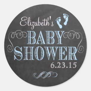 Voetafdrukken en schoolbord kijken in blauw Baby s Ronde Sticker