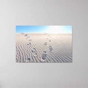 Voetafdrukken in de woestijn canvas afdruk