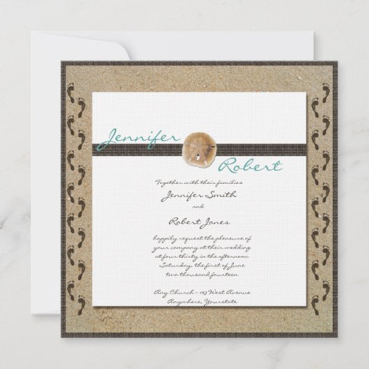 Voetafdrukken in de Zandbruiloft Uitnodiging (Voorkant)