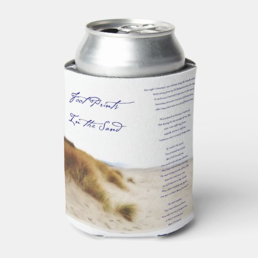 voetafdrukken in het zand blikjeskoeler (Blikje Voorkant)