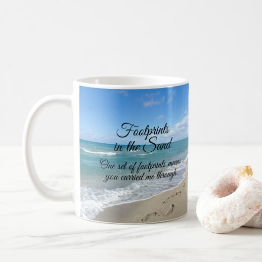 Voetafdrukken in het zand-Inspirerend Christelijk Koffiemok (Met donut)