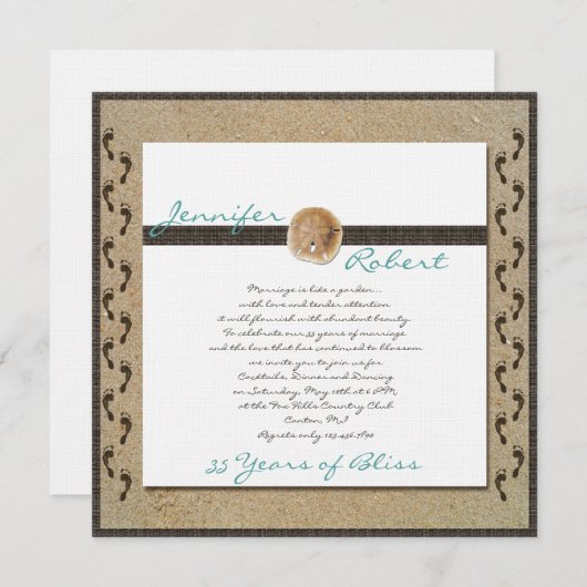 Voetafdrukken in het zand jubileumuitnodiging kaart (Voorkant / Achterkant)