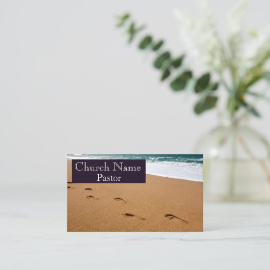 Voetafdrukken in het zand Kerk Pastor Visitekaartje (Staand voorkant)