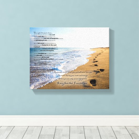 Voetafdrukken in het Zandgedicht 10x8 Canvas Afdruk (Insitu (Houten vloer))