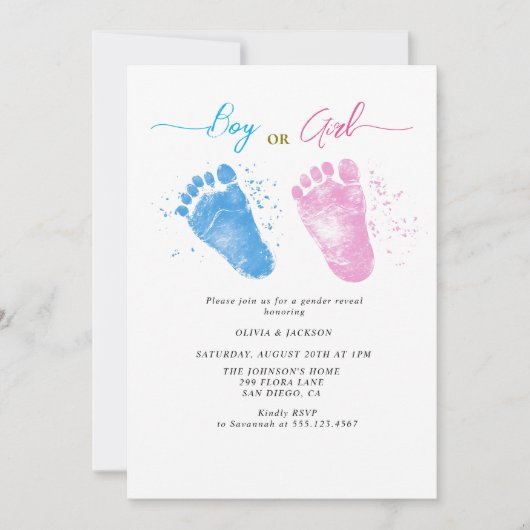 Voetafdrukken van jongen of meisje Gender Reveal P Kaart (Voorkant)