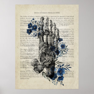 Voetanatomie met blauwe bloemen poster