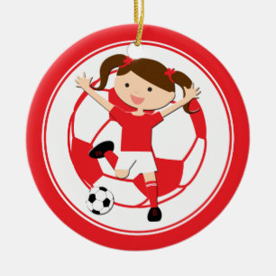 Voetbal 1 en Ball Red en White Keramisch Ornament