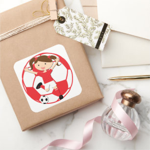 Voetbal 1 en Ball Red en White Vierkante Sticker