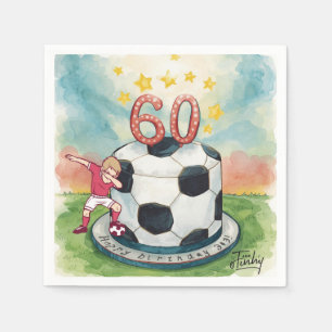 Voetbal 60e verjaardag met ballen op groen servet