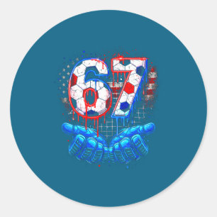 Voetbal 67 zes zeven 4 juli rood wit blauw druipen ronde sticker