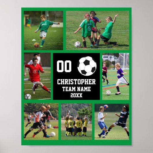 Voetbal 7 foto collage Groen team naam poster (Voorkant)