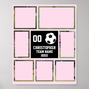 Voetbal 7 fotocollage Roze Blush team naam poster