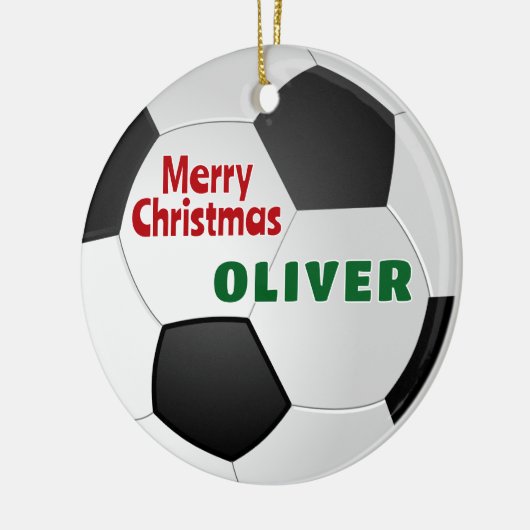 Voetbal Aangepaste naam Vrolijk Kerstfeest Keramisch Ornament (Links)