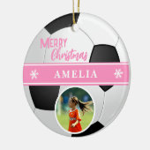 Voetbal Aangepaste Naam Vrolijk Kerstfoto Keramisch Ornament (Links)