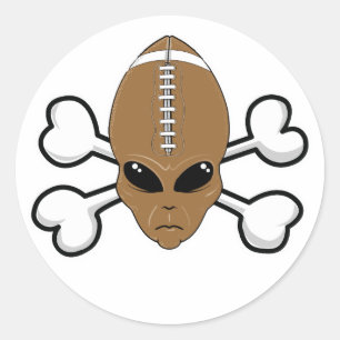 voetbal alien Schedel en gekruiste botten Ronde Sticker