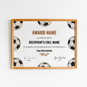 Voetbal award certificaat, beste spelersherkenning poster