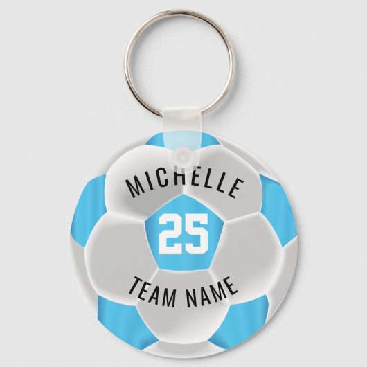 Voetbal ⚽ - Baby Blue en White Sleutelhanger (Voorkant)
