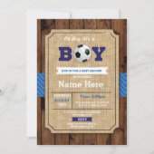 Voetbal Baby shower Boy Blue Wood Football Uitnodi Kaart (Voorkant)