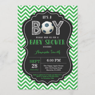 Voetbal Baby shower Uitnodiging Green Chevron