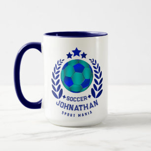 Voetbal Bal Crest Fel Blauw Sport Fan Geschenken Mok