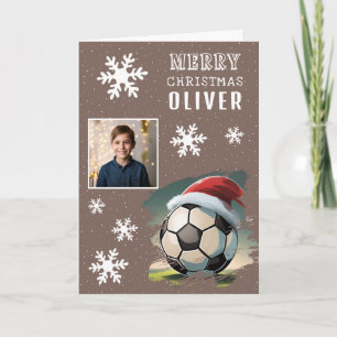 Voetbal Bal Kerstman Hoed Kinderen Foto Kerstmis Kaart