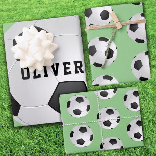 Voetbal Bal Patroon Kinderen Naam Verjaardag Inpakpapier Vel