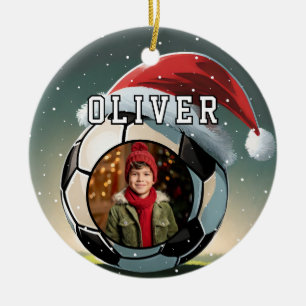 Voetbal Bal Sinterklaas Hoed Kerst Foto  Keramisch Ornament