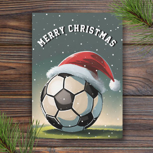 Voetbal Bal Sinterklaas Hoed Vrolijk Kerstfeest Kaart