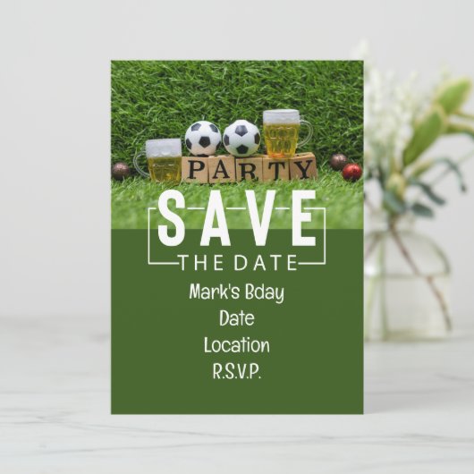Voetbal Bewaar de datum Verjaardagsfeestje Kaart (Staand voorkant)