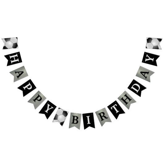 Voetbal Black en Silver Happy Birthday Banner (Alle)