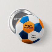 Voetbal, blauw en Sinaasappel, teamnaam; Ronde Button 5,7 Cm (Voorkant /achterkant)