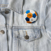 Voetbal, blauw en Sinaasappel, teamnaam; Ronde Button 5,7 Cm (In situ)