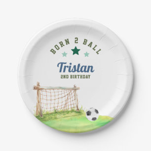 Voetbal “Born Two Ball” Tweede Verjaardag Papieren Bordje