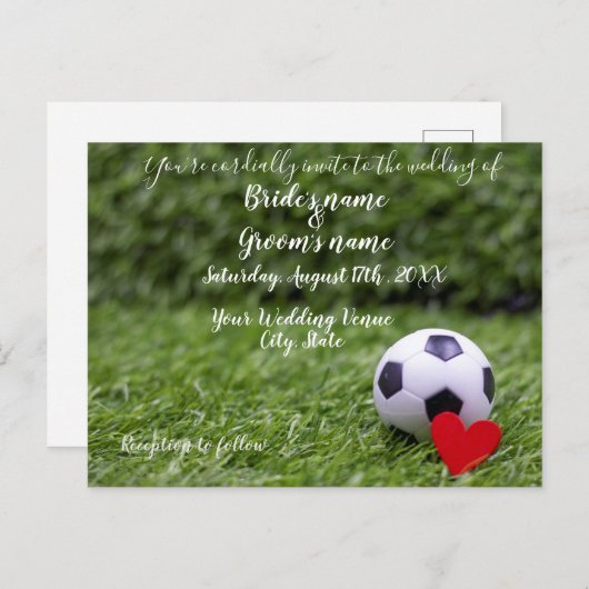 Voetbal bruiloft met voetbal en rood hart briefkaart (Voorkant / Achterkant)