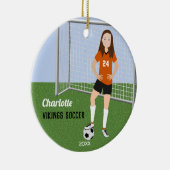 Voetbal Brunette in het Oranje Keramisch Ornament (Rechts)