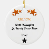 Voetbal Brunette in het Oranje Keramisch Ornament (Achterkant)