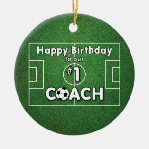 Voetbal coach Gejaard met grasveld en bal Keramisch Ornament