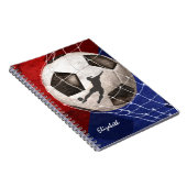 Voetbal dat het nette rode blauwe meisje uitstrooi notitieboek (Rechterzijde)