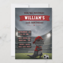 Voetbal Dinosaur Verjaardagsuitnodiging
