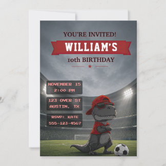 Voetbal Dinosaur Verjaardagsuitnodiging Kaart