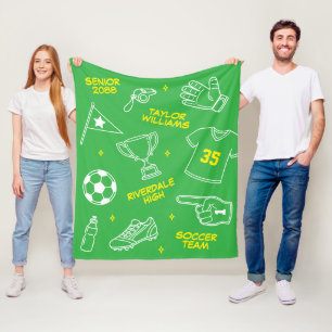 Voetbal Doodle Tekening Aangepaste Naam Senioren A Fleece Deken
