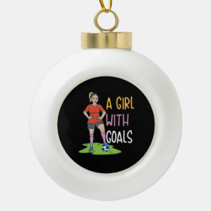 Voetbal - Een Meisje Met Doelen Keramische Bal Ornament