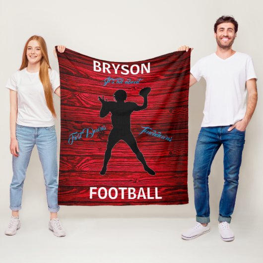 Voetbal Eerste downs Touchdowns Rode Hout Fleece Deken (In situ)