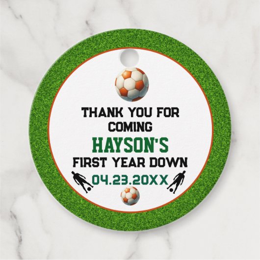Voetbal Eerste Jaar Down 1e Verjaardagsfeest Bedankjes Labels (Voorkant)
