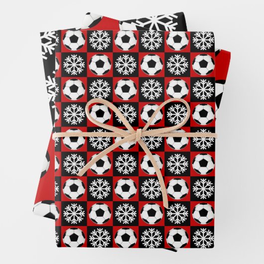 Voetbal en Snowflake Red en Black Kerstmis Inpakpapier Vel (In situ)